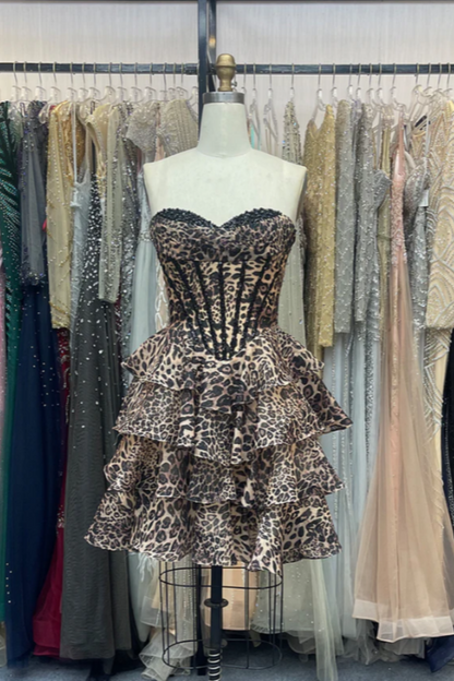 formaldressy-_____ Fashionable exquisite beaded leopard print A-line short homecoming dresses tight hoco dresses gh5811