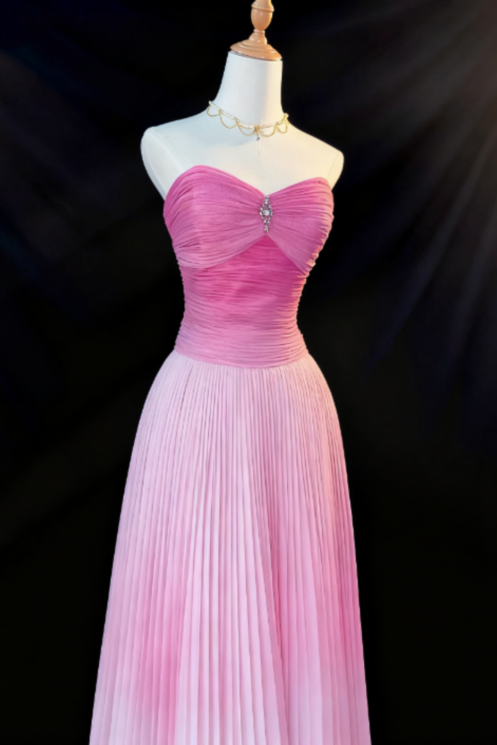 formaldressy-Pink Gradient Strapless Long Sleeve Less Organza Gown  gh5822