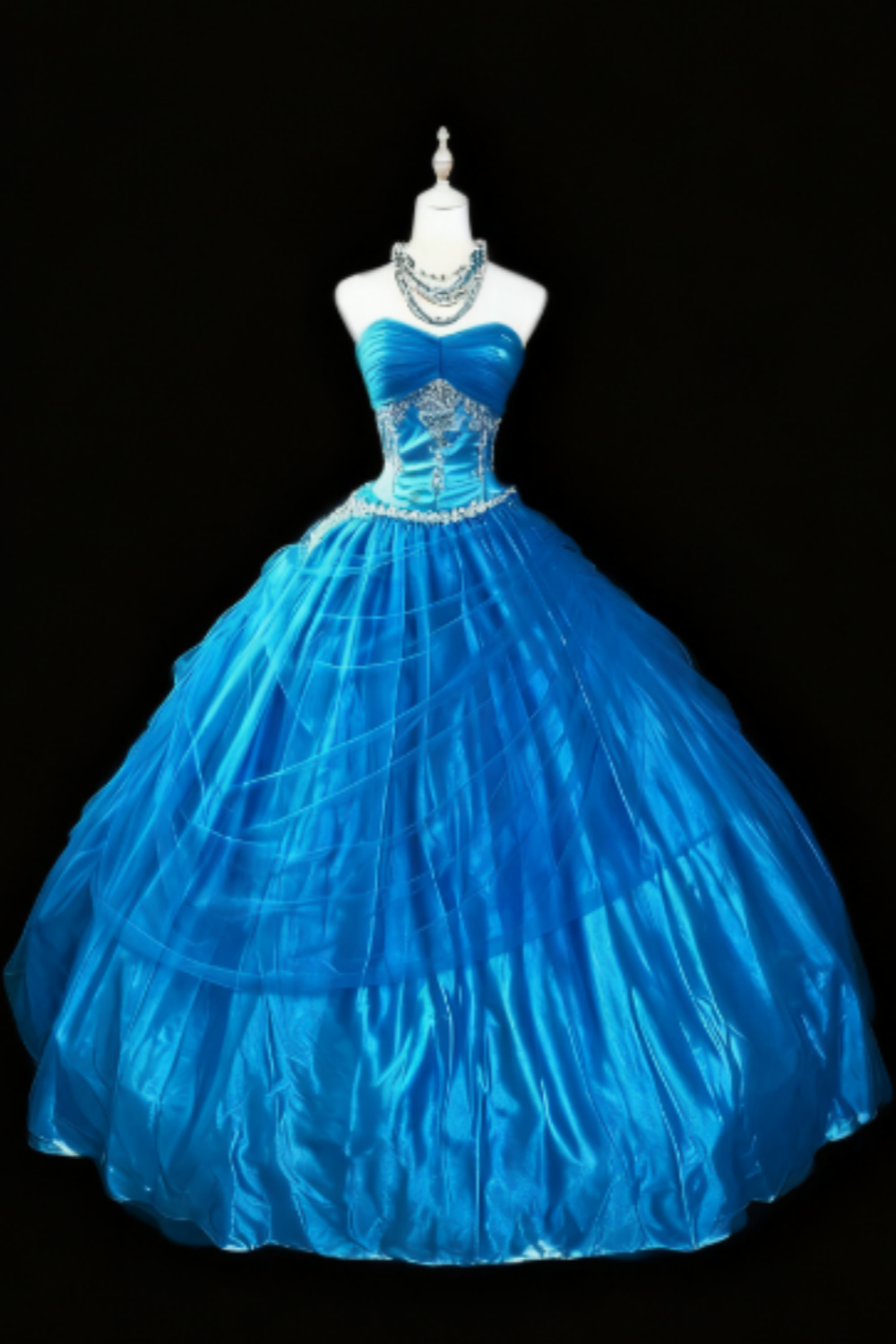 formaldressy-Blue Strapless Long Organza Gown  gh5823
