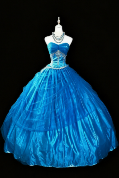formaldressy-Blue Strapless Long Organza Gown  gh5823