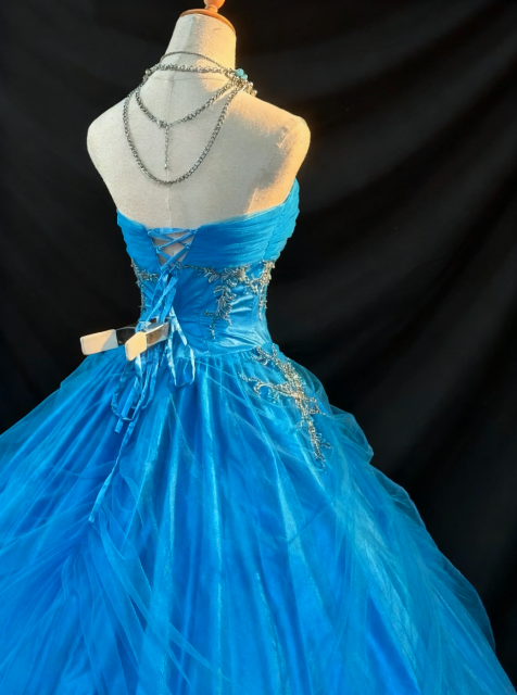 formaldressy-Blue Strapless Long Organza Gown  gh5823