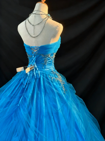 formaldressy-Blue Strapless Long Organza Gown  gh5823