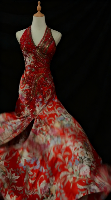 formaldressy-Red floral exquisite long trailing prom dress evening dress  gh5824