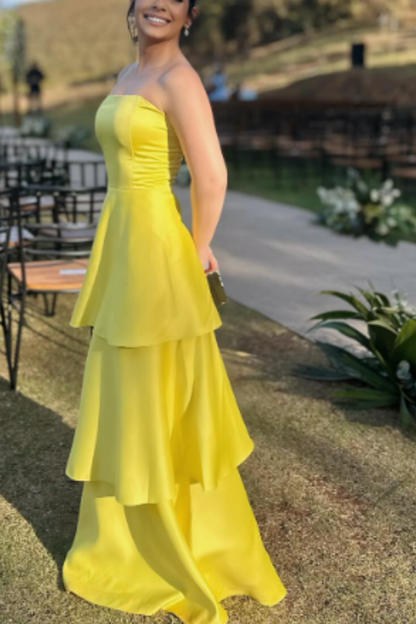 formaldressy-Yellow Fashion Long Satin Prom Dress Simple Graduation Dress Business Dress Formal Dress gh5863