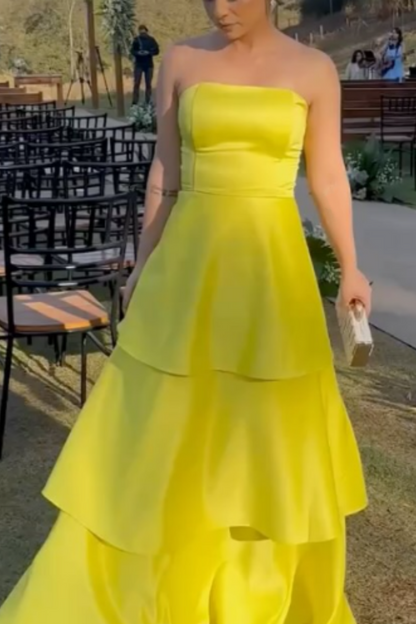formaldressy-Yellow Fashion Long Satin Prom Dress Simple Graduation Dress Business Dress Formal Dress gh5863