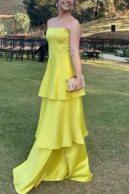 formaldressy-Yellow Fashion Long Satin Prom Dress Simple Graduation Dress Business Dress Formal Dress gh5863