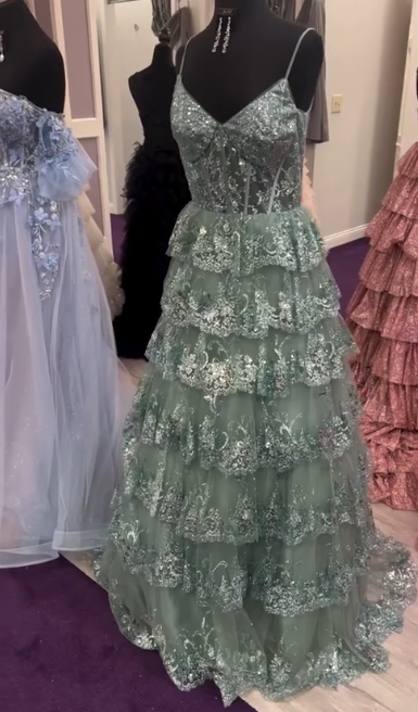 formaldressy-Gray/Blue Long Princess Sparkling Sequined Long Tulle Prom Dress Graduation Dress gh5925
