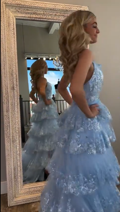 formaldressy-Blue Long Princess Shiny Sequins Long Tulle Ball Gown Graduation Dress gh5926