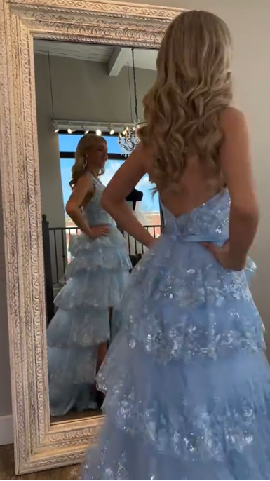 formaldressy-Blue Long Princess Shiny Sequins Long Tulle Ball Gown Graduation Dress gh5926