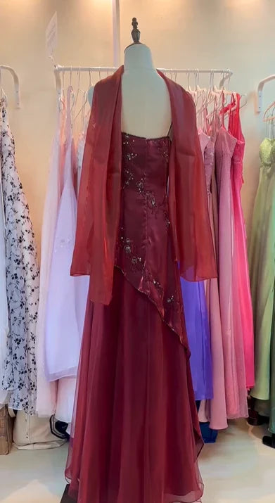 formaldressy- Vintage Beaded Long Evening Dress Floor Length Party Dress with Scarf gh6209