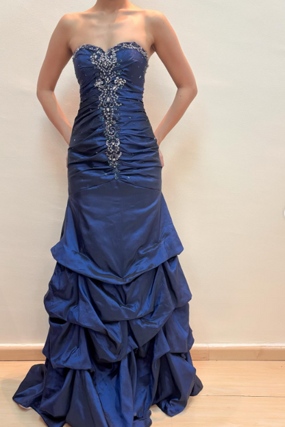 formaldressy-Vintage royal blue dress with sewn beading and adjustable back gh6178