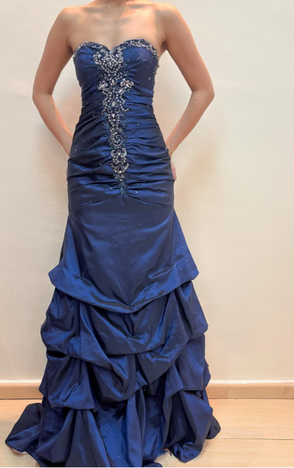 formaldressy-Vintage royal blue dress with sewn beading and adjustable back gh6178