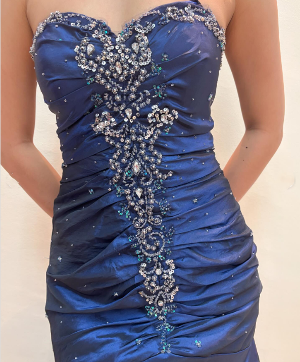 formaldressy-Vintage royal blue dress with sewn beading and adjustable back gh6178