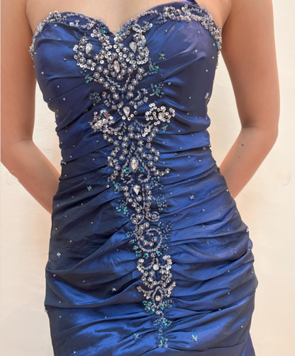 formaldressy-Vintage royal blue dress with sewn beading and adjustable back gh6178