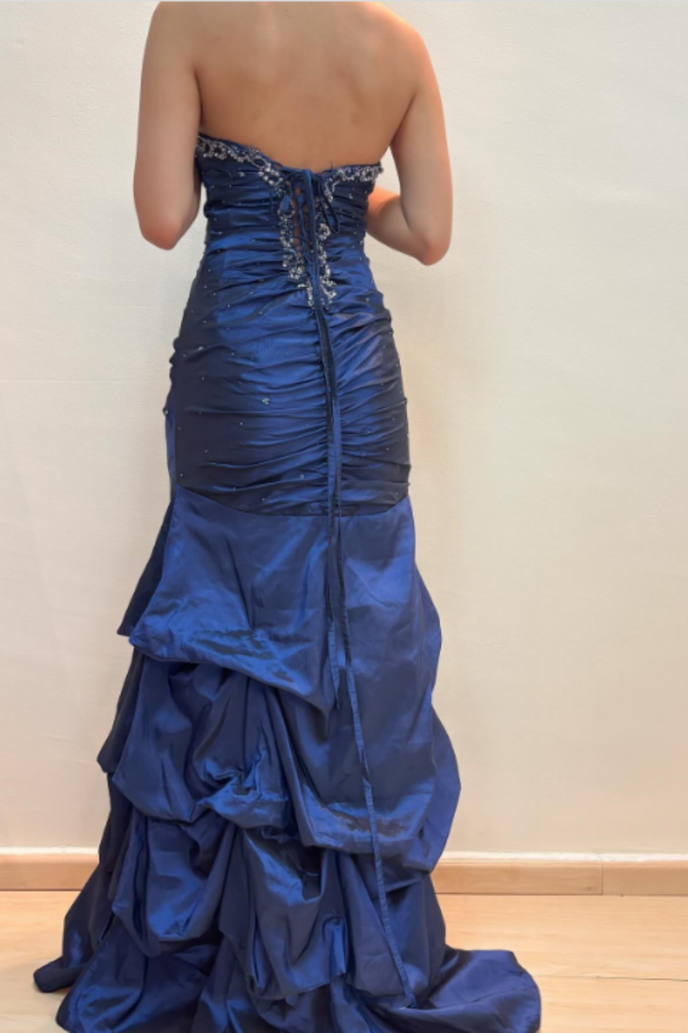formaldressy-Vintage royal blue dress with sewn beading and adjustable back gh6178