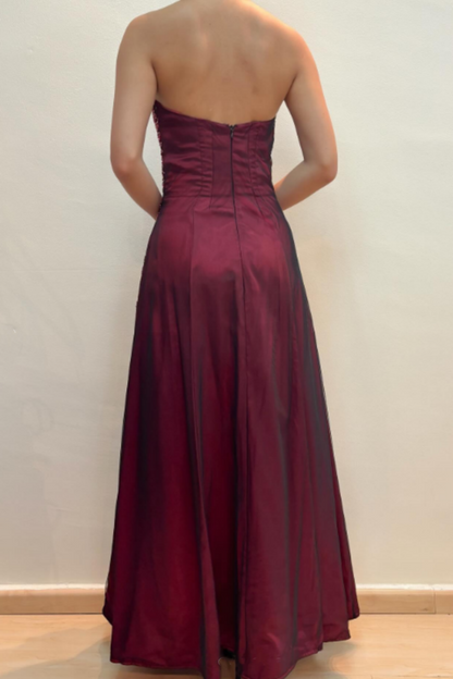 formaldressy-A simple yet elegant red mesh beaded strapless dress, a beautiful gown. gh6180