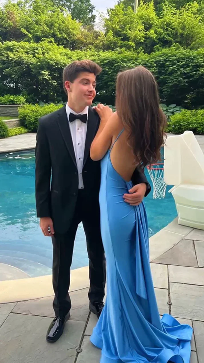 Sexy Mermaid Straps Backless Blue Long Prom Dress       cg25065