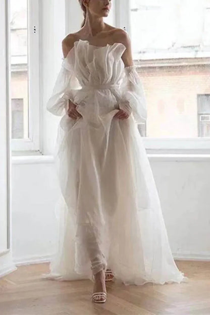formaldressy-White tulle fairy long floor-length wedding dress prom dress gh5391
