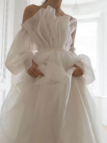 formaldressy-White tulle fairy long floor-length wedding dress prom dress gh5391
