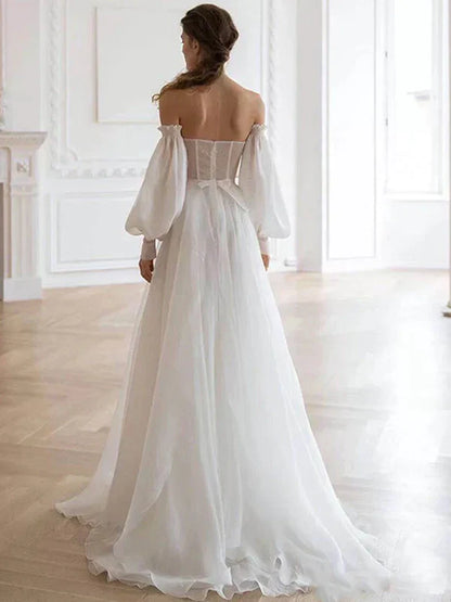 formaldressy-White tulle fairy long floor-length wedding dress prom dress gh5391
