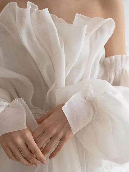 formaldressy-White tulle fairy long floor-length wedding dress prom dress gh5391