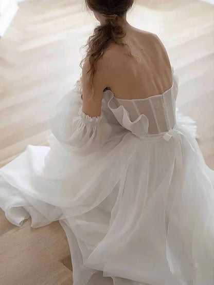 formaldressy-White tulle fairy long floor-length wedding dress prom dress gh5391