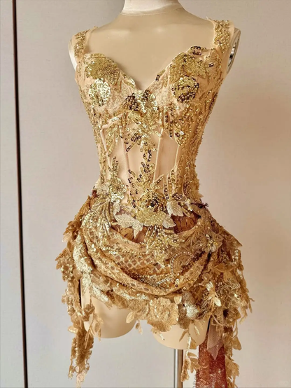 Golden A Line Straps Exquisite Sequin Short Homecoming Dress SH5012
