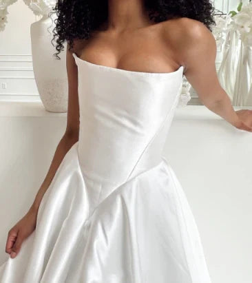 formaldressy-White satin off-the-shoulder long floor-length wedding dress prom dress gh5394