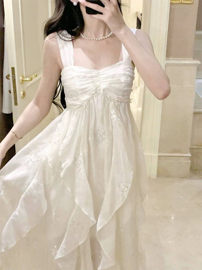 Sexy French High Low Square Neckline Christmas Dress Ivory Birthday Dresses Birthday Outfits SD1148