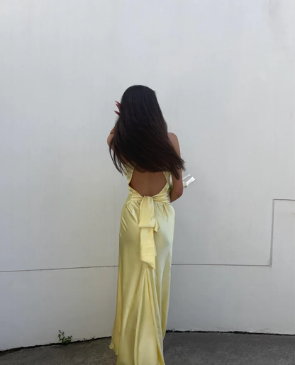 Simple A-Line V Neckline Grape Satin Long Prom Dresses Formal Evening Dress SD1389
