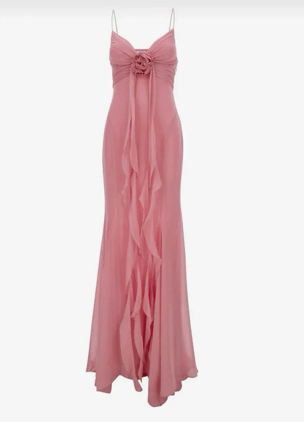 formaldressy-- Chic Pink Romantic Elegant Long Chiffon Wedding Guest Dress Party Dress Birthday Dress gh5566