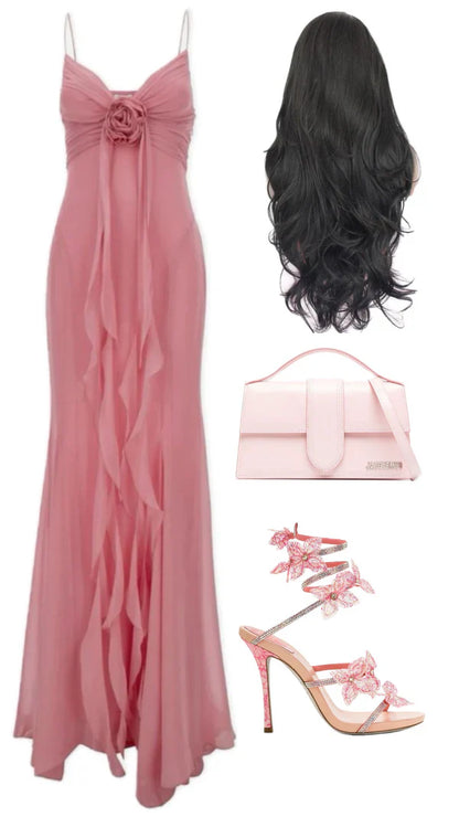 formaldressy-- Chic Pink Romantic Elegant Long Chiffon Wedding Guest Dress Party Dress Birthday Dress gh5566
