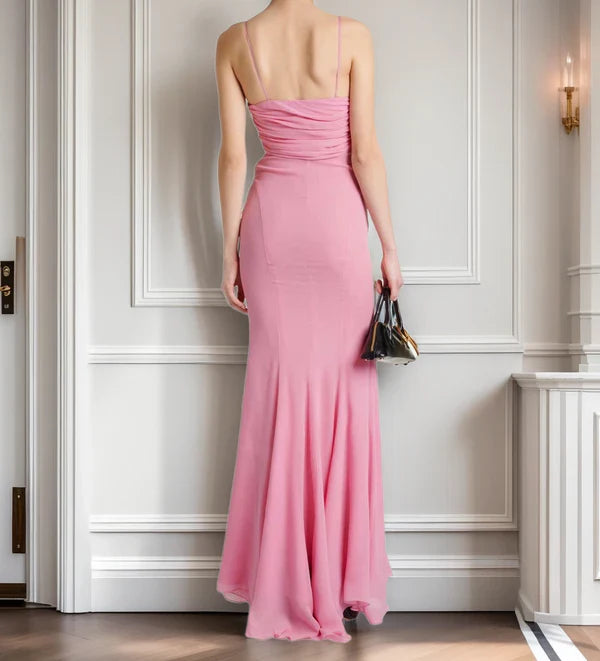 formaldressy-- Chic Pink Romantic Elegant Long Chiffon Wedding Guest Dress Party Dress Birthday Dress gh5566