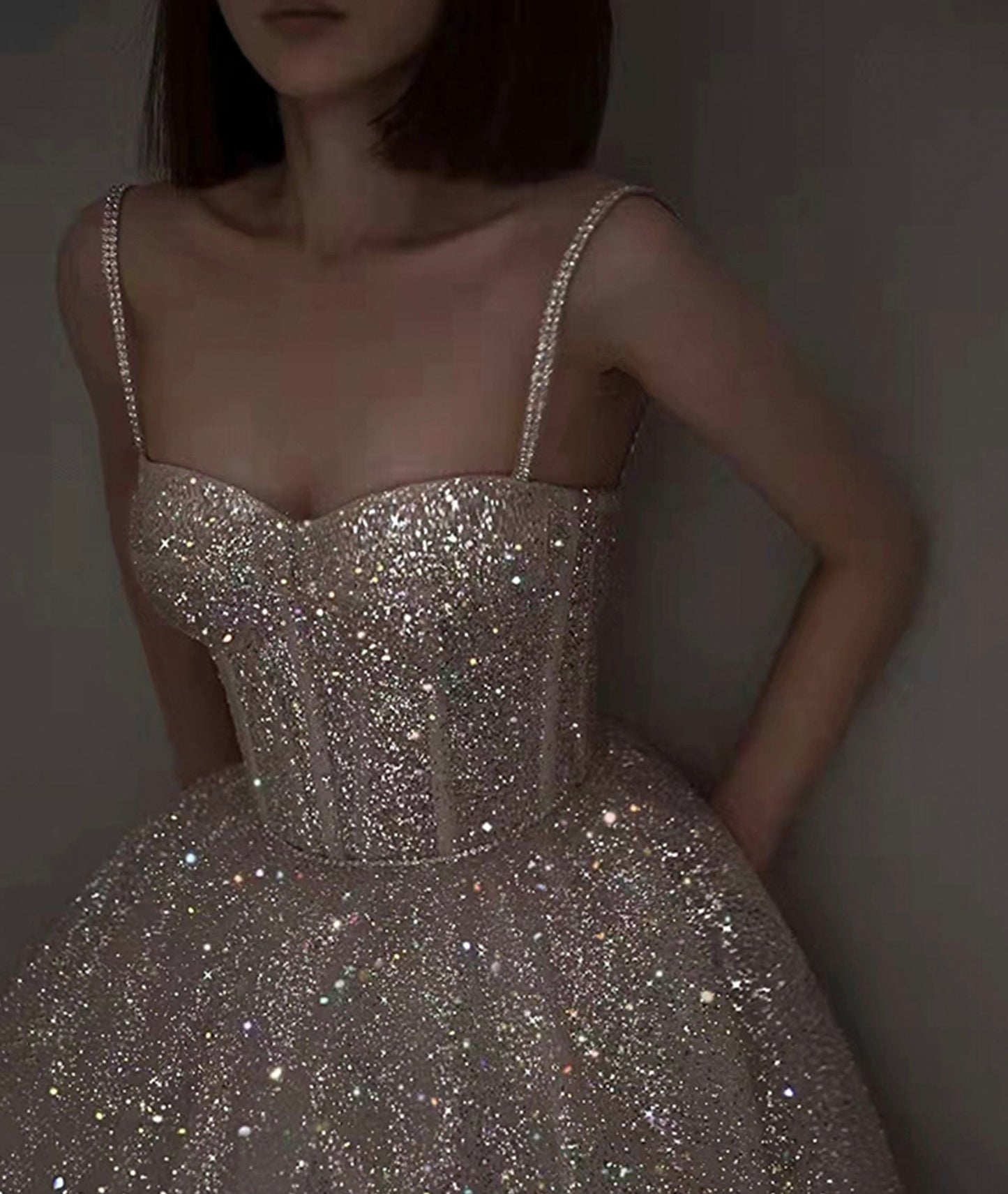 Sparkling A Line Sequin Long Prom Dress Evening Dresses SD1532