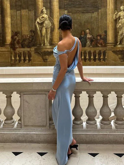 Formal One-shoulder Sleeveless Mermaid Satin Evening Prom Dresses SD1591
