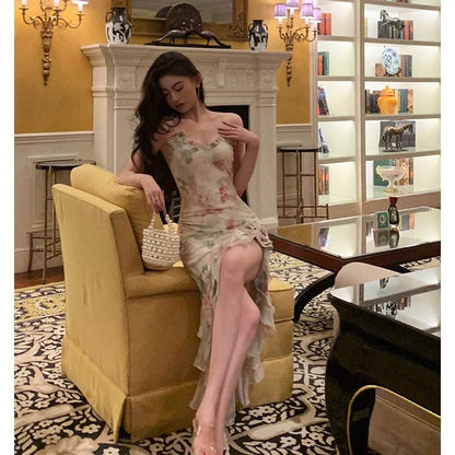 Pretty Mermaid Spaghetti Straps Pink Floral Date Night Dress Prom Dresses Birthday Party Outfit SD901