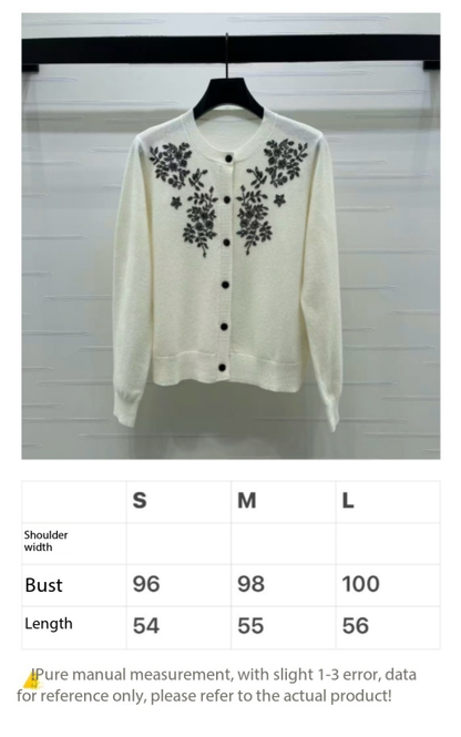 CD SS26 Beaded Floral Cardigan Ivory Wool 351064