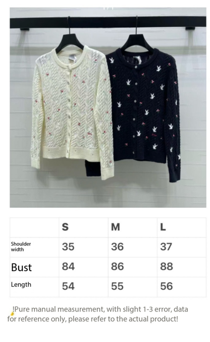 CD SS26 Crew Neck Embroidered Knit Cardigan Navy Blue Cashmere 351073
