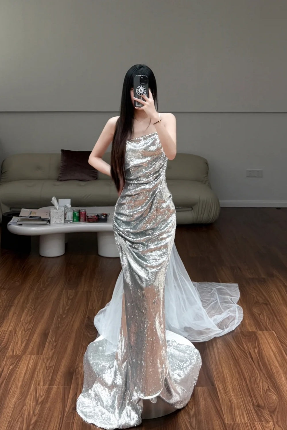 formaldressy- Silver Sparkling Mermaid Slimming Evening Dress gh6211