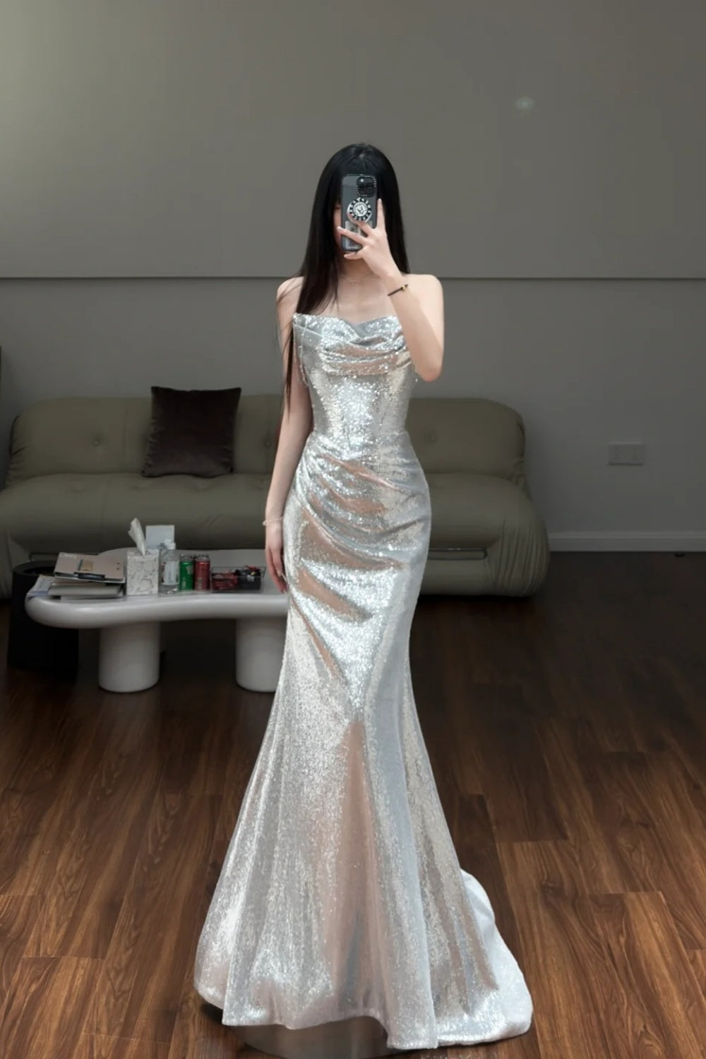 formaldressy- Silver Sparkling Mermaid Slimming Evening Dress gh6211