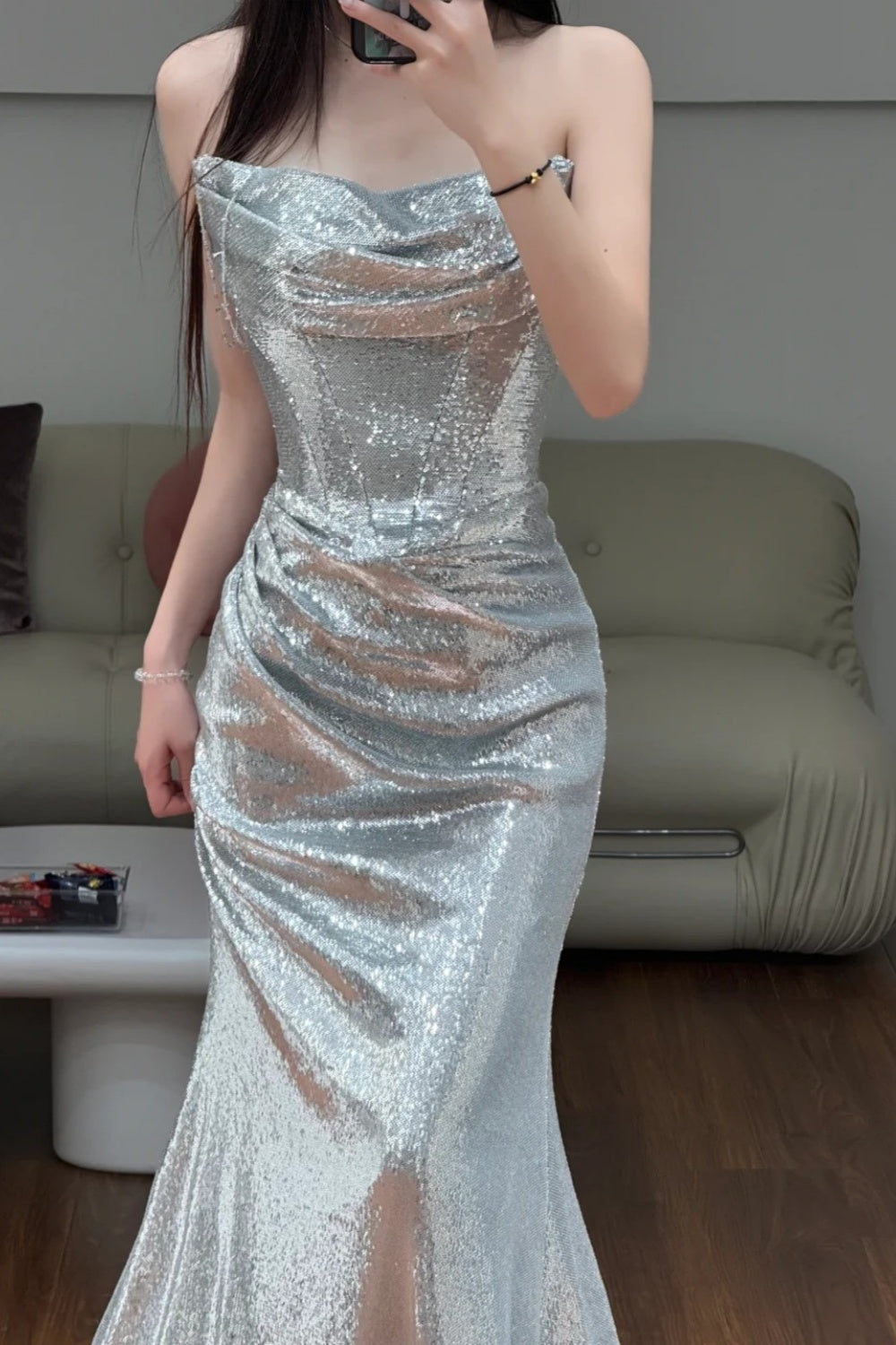 formaldressy- Silver Sparkling Mermaid Slimming Evening Dress gh6211