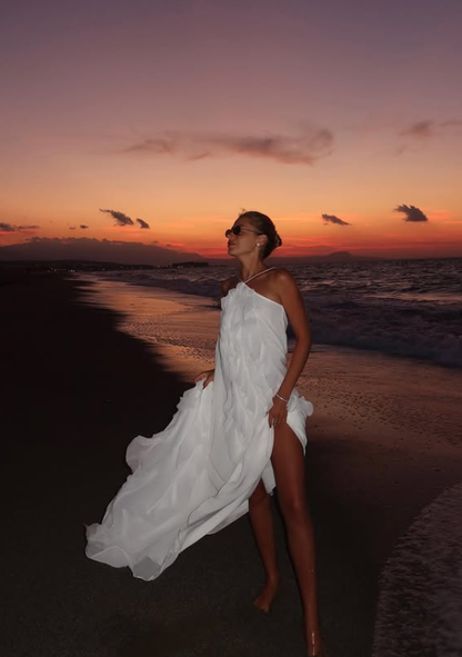 Flowy A Line Halter White Chiffon Open Back Prom Dress Vacation Dress SH4619