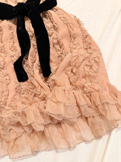 formaldressy-Nude Pink Chiffon Sleeveless Short Dress with Ruffles and Velvet Belt gh6314