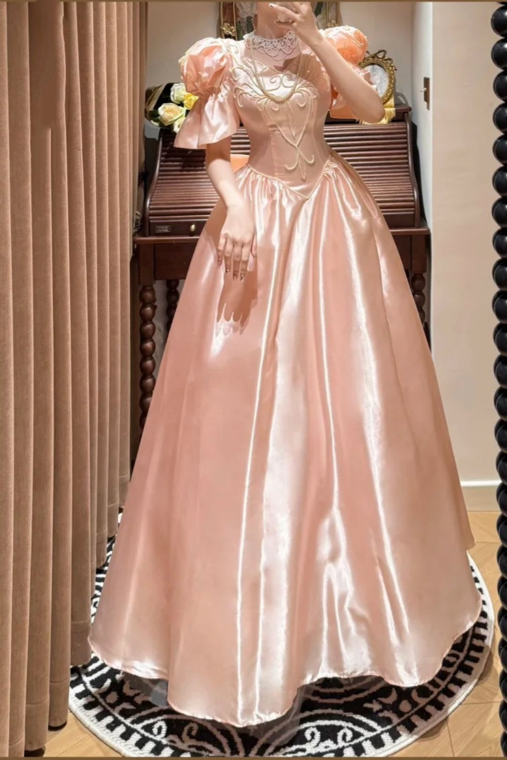 formaldressy-Pink Exquisite Beaded Long Satin Princess Formal Prom Dress Graduation Dress Evening Dress gh5975