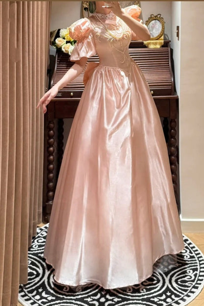 formaldressy-Pink Exquisite Beaded Long Satin Princess Formal Prom Dress Graduation Dress Evening Dress gh5975