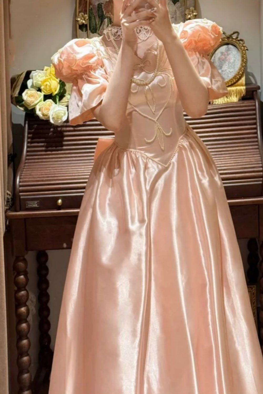 formaldressy-Pink Exquisite Beaded Long Satin Princess Formal Prom Dress Graduation Dress Evening Dress gh5975