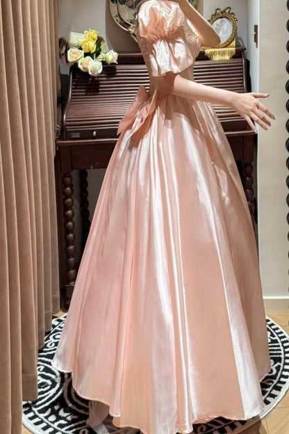 formaldressy-Pink Exquisite Beaded Long Satin Princess Formal Prom Dress Graduation Dress Evening Dress gh5975