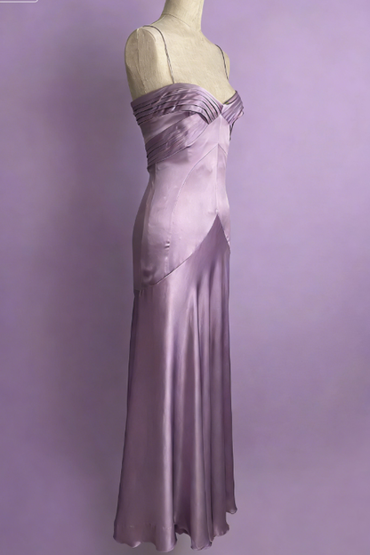Vintage Simple A Line Spaghetti Strap Purple Satin Long Prom Dress SH5137