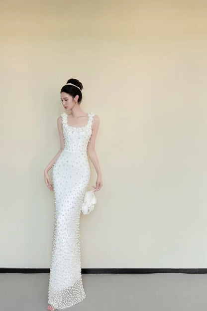 formaldressy-White Elegant And Delicate Beaded Satin Prom Dress gh6233