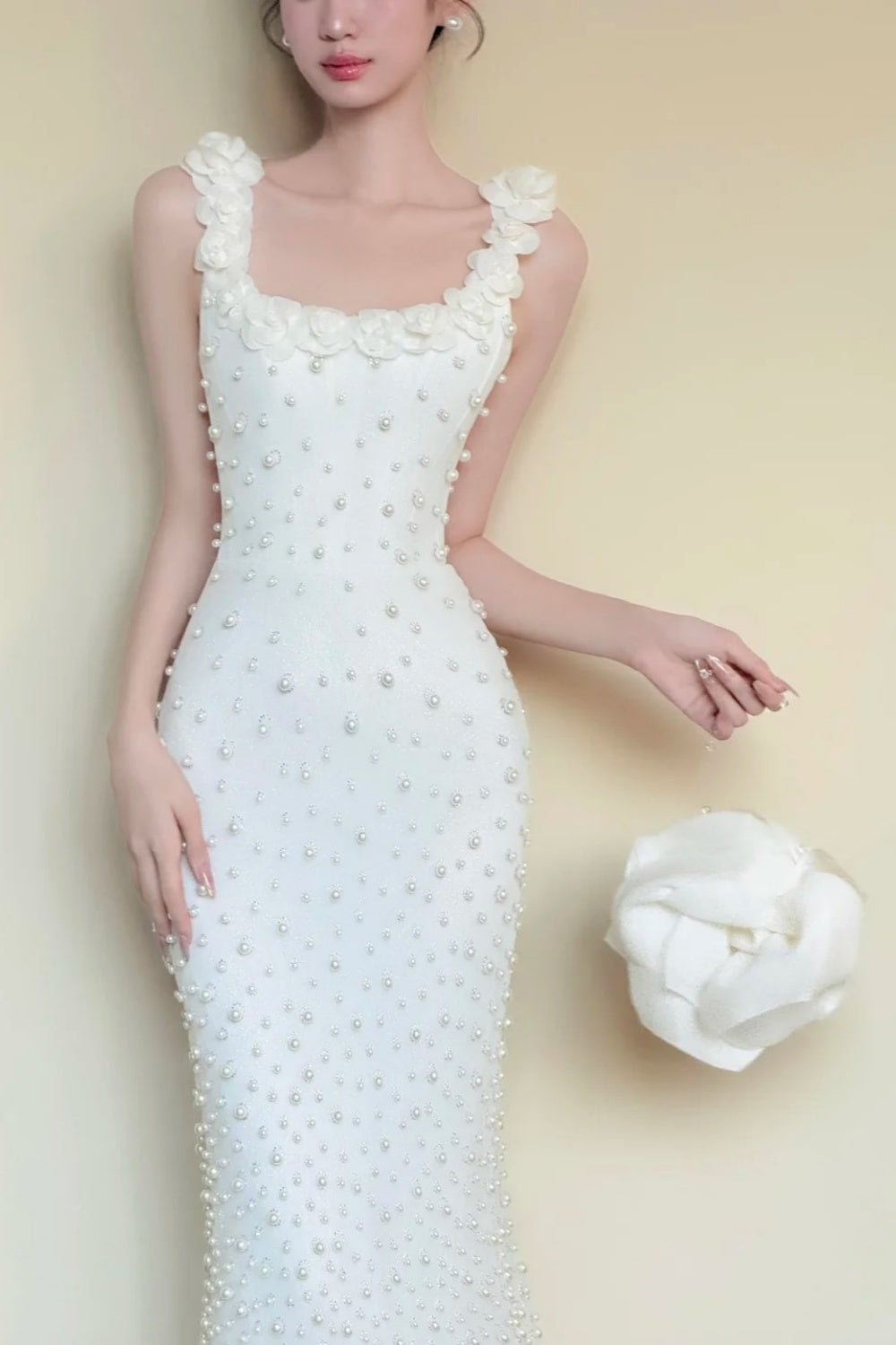 formaldressy-White Elegant And Delicate Beaded Satin Prom Dress gh6233